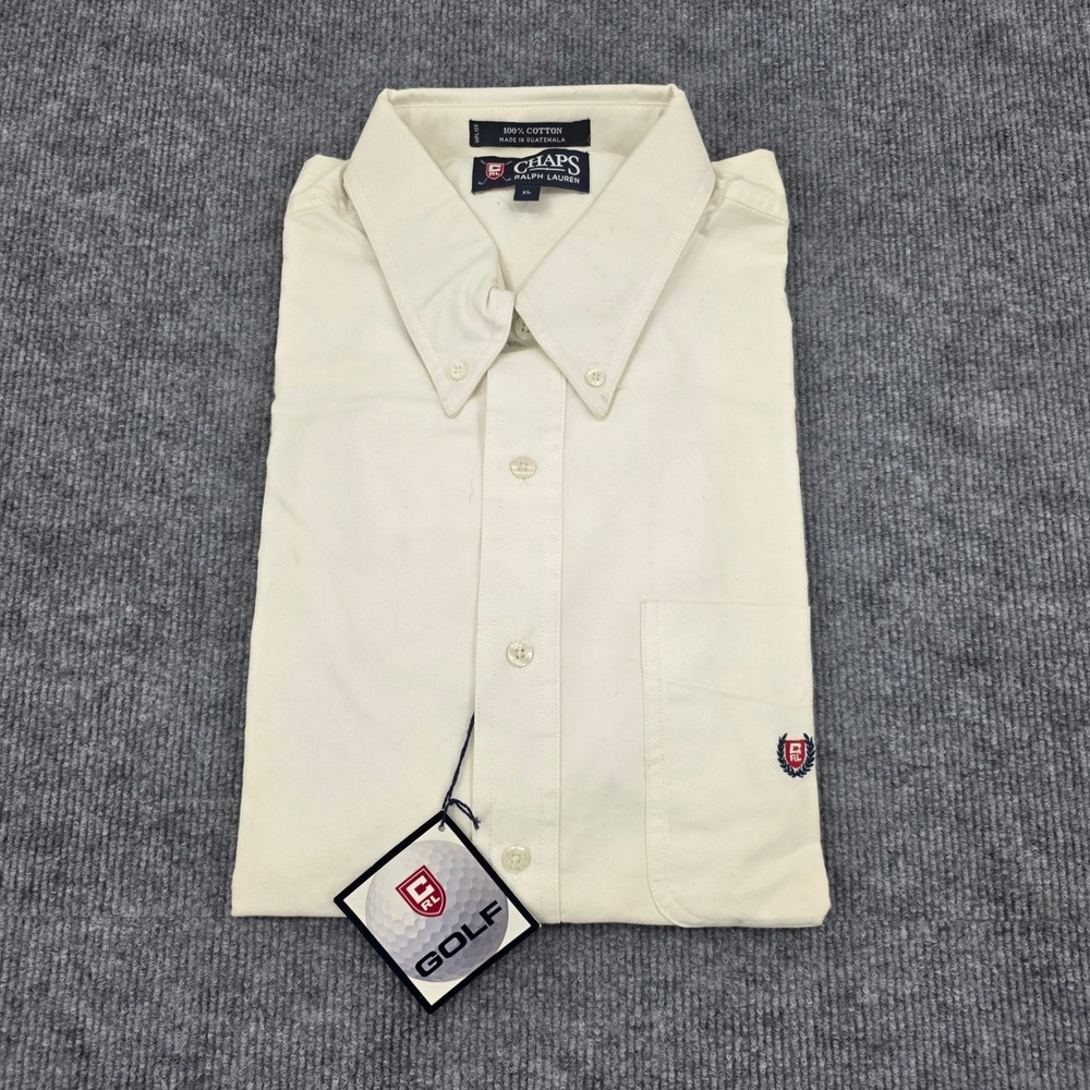 Chaps Ralph Lauren Golf Shirt Mens XL Cream Cotton Short Sleeve Button Down NWT